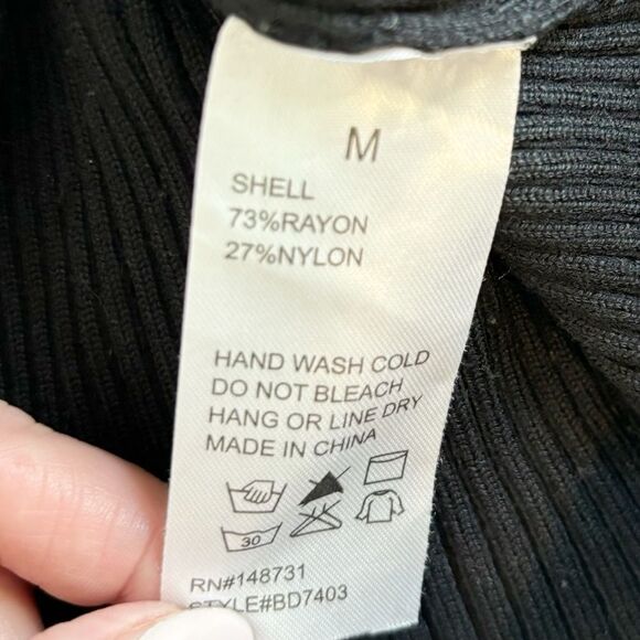 Blue Blush Black Ribbed Lace-Up Bodycon Dress | Size M | Long Sleeve - Picture 11 of 11